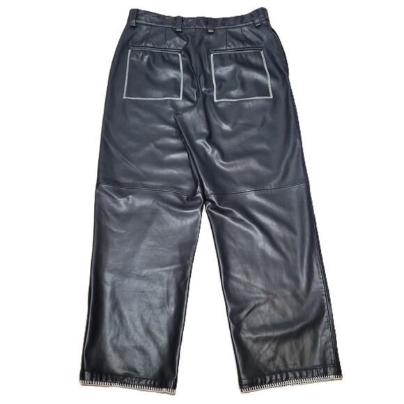 Zara Women's Medium Black Top-Stitched Faux Leather Pants Wide‎ Leg - Picture 2 of 10
